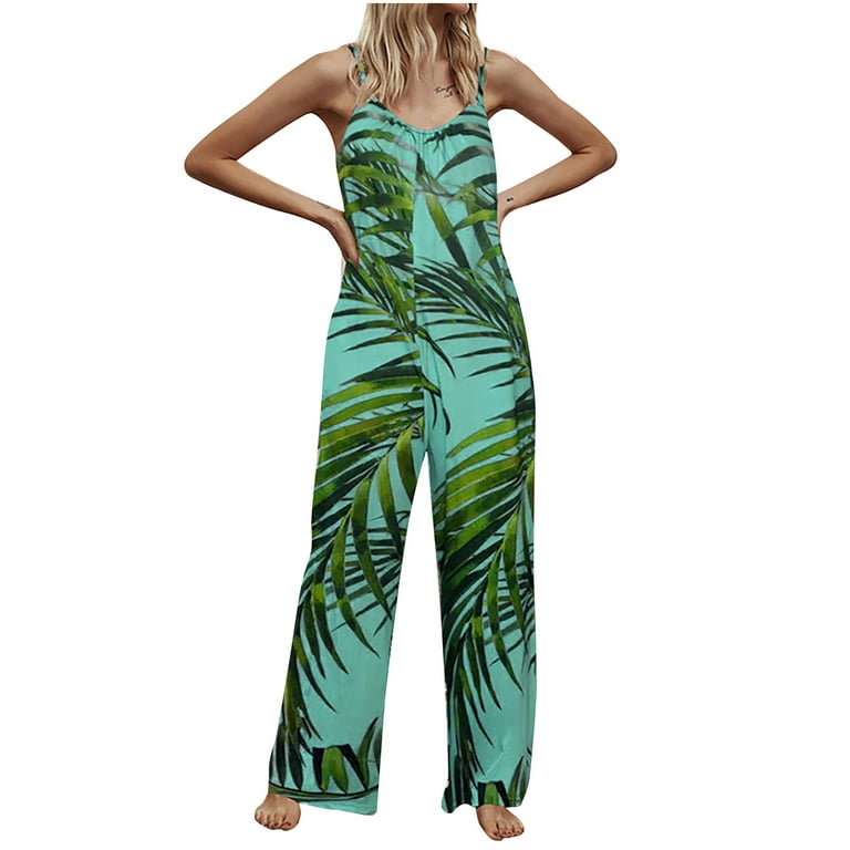 Gaecuw Dressy Jumpsuits for Women Sleeveless Cold Shoulder Spaghetti Strap  Backless Overall Square Neck Band Collar Floral Printed Onesie One Piece  Outfits Boho High Waisted Wide Leg Summer Romper 