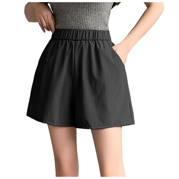 Tfken Summer Women Shorts Elastic Waist Solid Color Shorts With Pockets Casual Daily Wear Female Soft Clothes Black