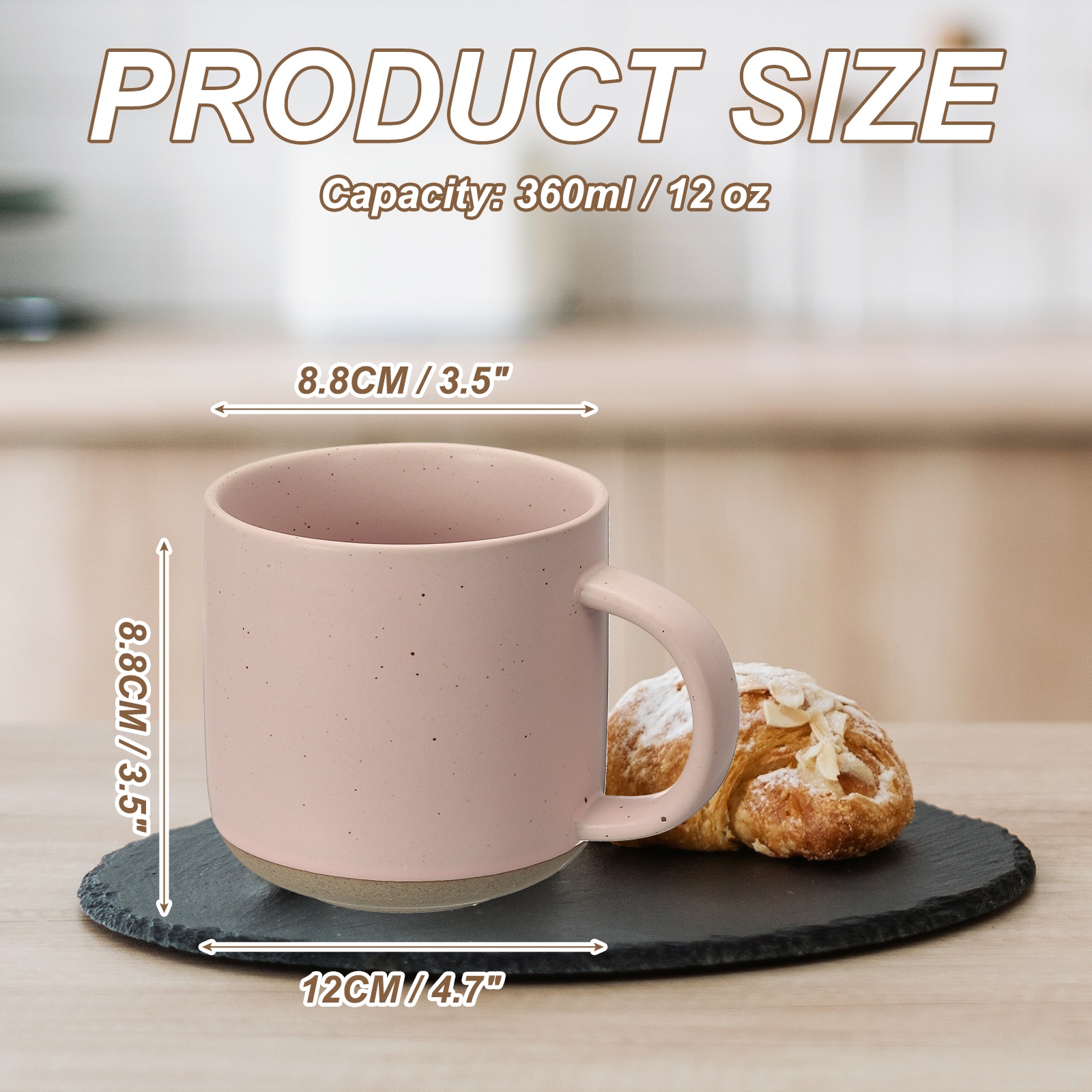 Uxcell Handmade Vintage Espresso Cups, 12 oz Ceramic Coffee Mug Stoneware Tea Cup with Handle Dishwasher and Microwave Safe for Latte Cappuccino Milk Office Home Gifts, Pink