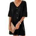 thumbnail image 2 of Seyurigaoka Women 's Short Sleeve Dress Button Down V-Neck Casual Loose Swing Dress Tunic Shirt Mini Dress, 2 of 6