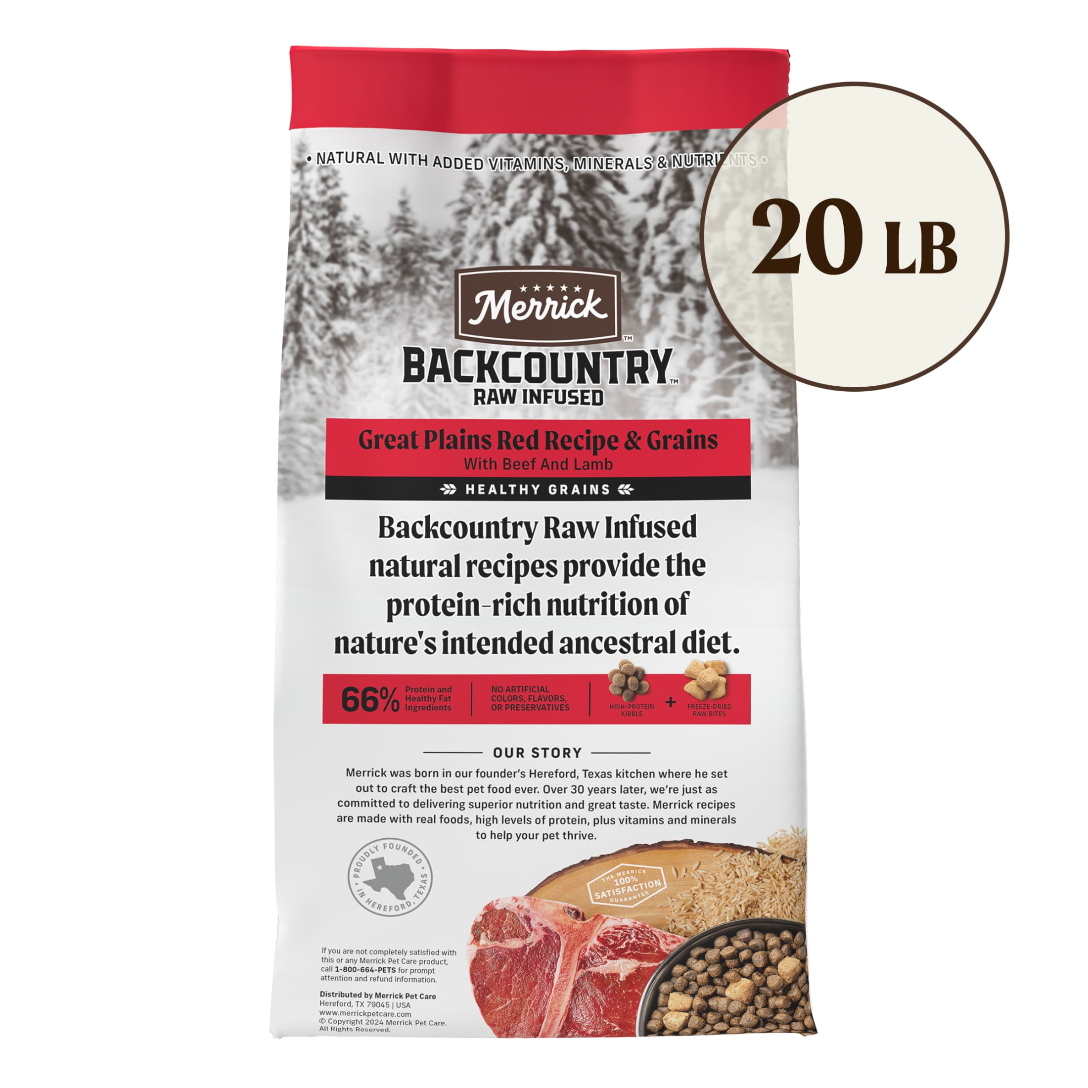 Merrick Backcountry Healthy Grains Kibble With Freeze Dried Raw Pieces, Great Plains Red Meat Recipe Dog Food, 20.0 lb. Bag