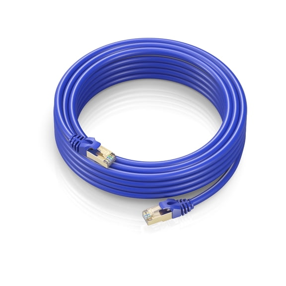 Cat7 Ethernet Cable 50 Ft - RJ45 Connector - Double Shielded - 10 Gigabit 600MHZ - Cat 7 High Speed RJ45 LAN Wire for Router, Modem, Gaming, Hub - Blue - 50 FT.