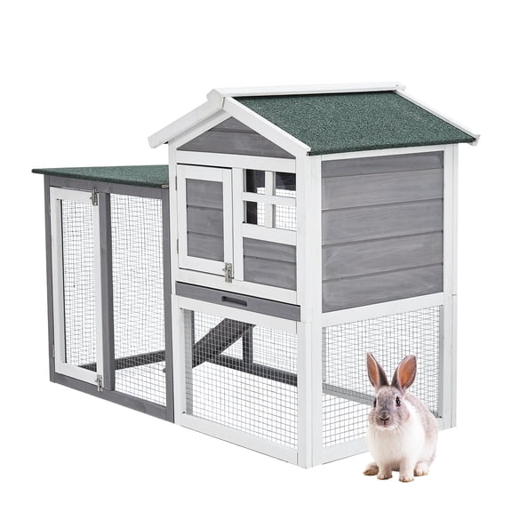 Kicctian 2-Tier Wooden Rabbit Hutch – Leak-Proof Tray, Weatherproof Roof, Lockable Doors for Small Animal Cage,Green&White