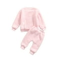 thumbnail image 3 of Blotona Toddler Infant Baby Boy Girl Fall Winter Outfit Sherpa Fleece Sweater Pullover Tops Solid Pants Warm Clothes Set (6-12 Months,A-Apricot Fleece Outfit), 3 of 6