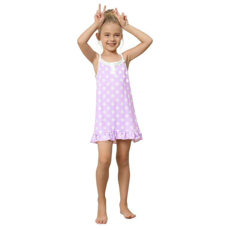 WBQ Kids Girls -12 Nightgowns Years Dot Summer Nightie Sleep Soft Polka Cami Dress Dress Spaghetti Night 6 Strap