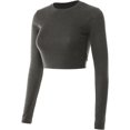 thumbnail image 1 of ORUYROP Women's Solid Long Sleeve Round Neck Crop T Shirt Top, 1 of 6