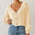 thumbnail image 4 of YueHuiYing Women's Casual Sweater Tops High V-Neck Long Sleeves Button Coat Jacket Knitted Blouse, 4 of 6