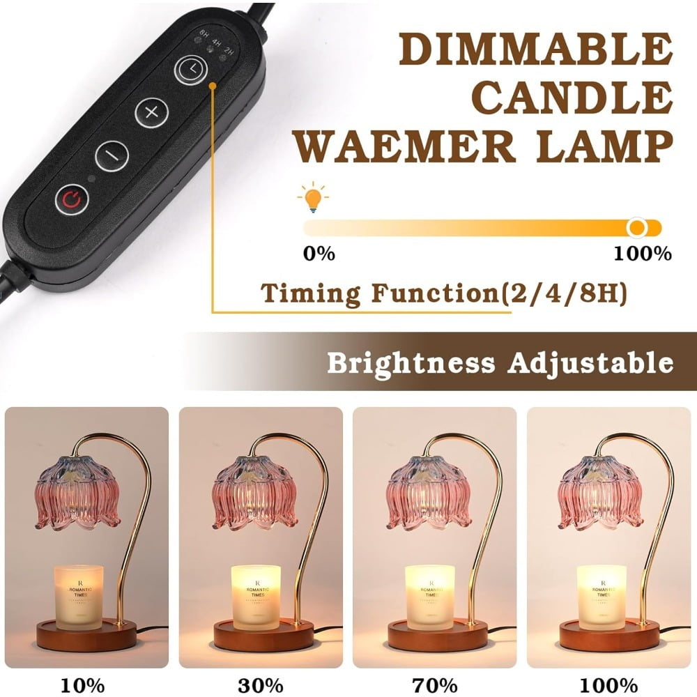 Funistree Candle Warmer Lamp with Timer, Dimmable Flower Wax Warmer Blue & Pink, Jar Candle Melter for Women Girl Daughter, Birthday House Warming Decor Gift