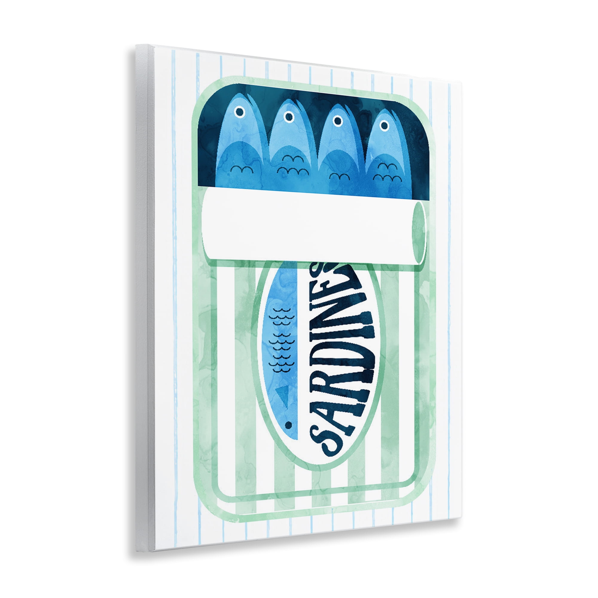 Seafoam Sardine Tin over Stripes Wall Plaque Art, design by Daphne Polselli