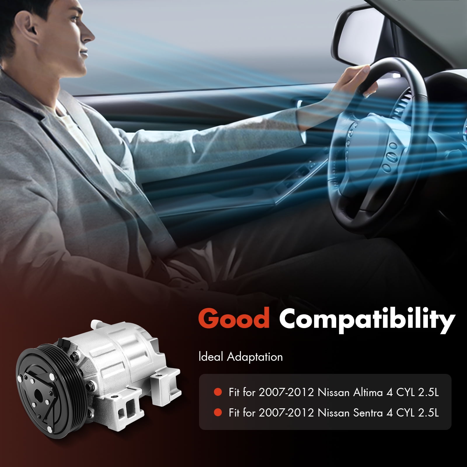 Durable Car AC Compressor for Nissan Altima/Sentra 2007 - 2012, 2.5L 4CYL,,New A/C Compressor Fit,Direct Fit