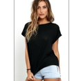 thumbnail image 1 of 4 Fashion Pure Color Off Shoulder Loose The Horn Sleeve T-shirt, 1 of 3