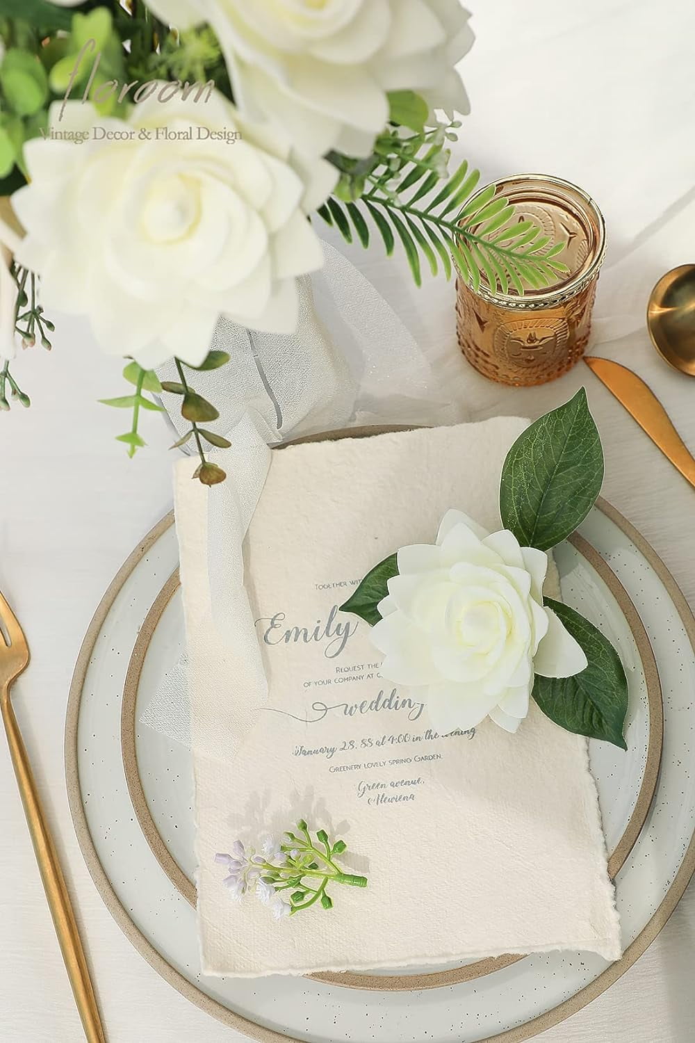 Artificial Gardenia Flowers 2.7" 25pcs Real Looking Ivory Foam Fake Flowers with Stems for DIY Wedding Bouquets Bridal Shower Centerpieces Floral Arrangements Party Tables Home Decorations