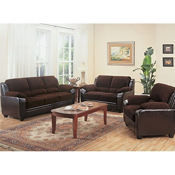 Coaster Monika 3 Piece Living Room Set Chocolate Color Chocolate And Brown Style Traditional Walmart Com Walmart Com