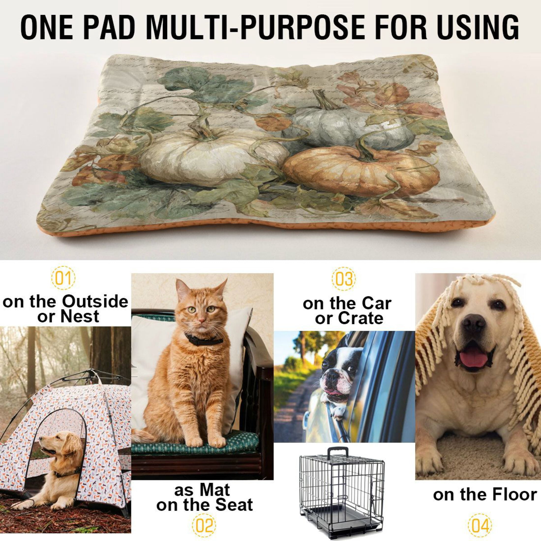 Qxltty Fall Pumpkin Maple Leaf Ped Pad Wear-resistant and Hard to Bite Through Sleeping Pad for Small Medium Large Dogs Winter Pet Bed 36×24in