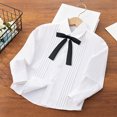 thumbnail image 2 of Mnyotv Girls White Uniform Shirts with Bow Cotton Button Down Shirts Long Sleeve Fall Clothes Tops Size 6-7Y, 2 of 9