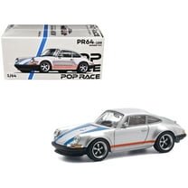 Singer 964 Silver Metallic with Blue and Red Stripes 1/64 Diecast Model Car by Pop Race
