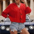thumbnail image 4 of NIUREDLTD Cropped Cardigans Women's Solid Color Button Sweater Knit Cropped Loose Cardigan Sweaters For Women Red L, 4 of 4