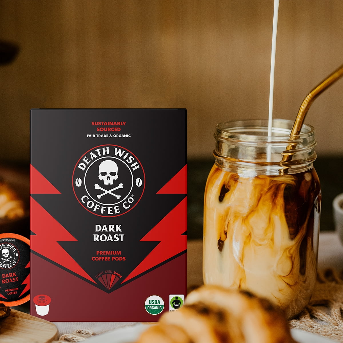 (4 pack) Death Wish Coffee, Organic and Fair Trade, Dark Roast, Single-Serve Coffee Pods, 18 Count