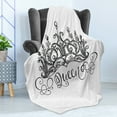 thumbnail image 4 of Queen Soft Flannel Fleece Throw Blanket, Hand Drawn Crown Lettering Baroque Style Elements Calligraphy Print, Cozy Plush for Indoor and Outdoor Use, 50" x 60", Black and White, by Ambesonne, 4 of 5