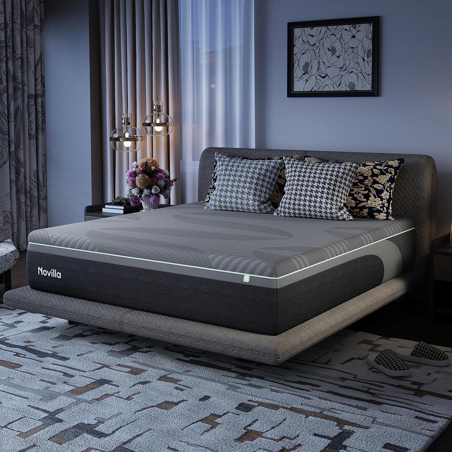Novilla AiryFlow Gel Memory Foam King Size Mattress 14 inch Cooling Mattresses in a Box,Dynamic Support,Medium Firm,Dark Gray