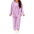 thumbnail image 2 of Sakmal Plus Size Flannel Nightgowns for Women Winter Moomoo Dress Purple Crew Neck Long Sleeve Ladies Nightgowns XXL, 2 of 8