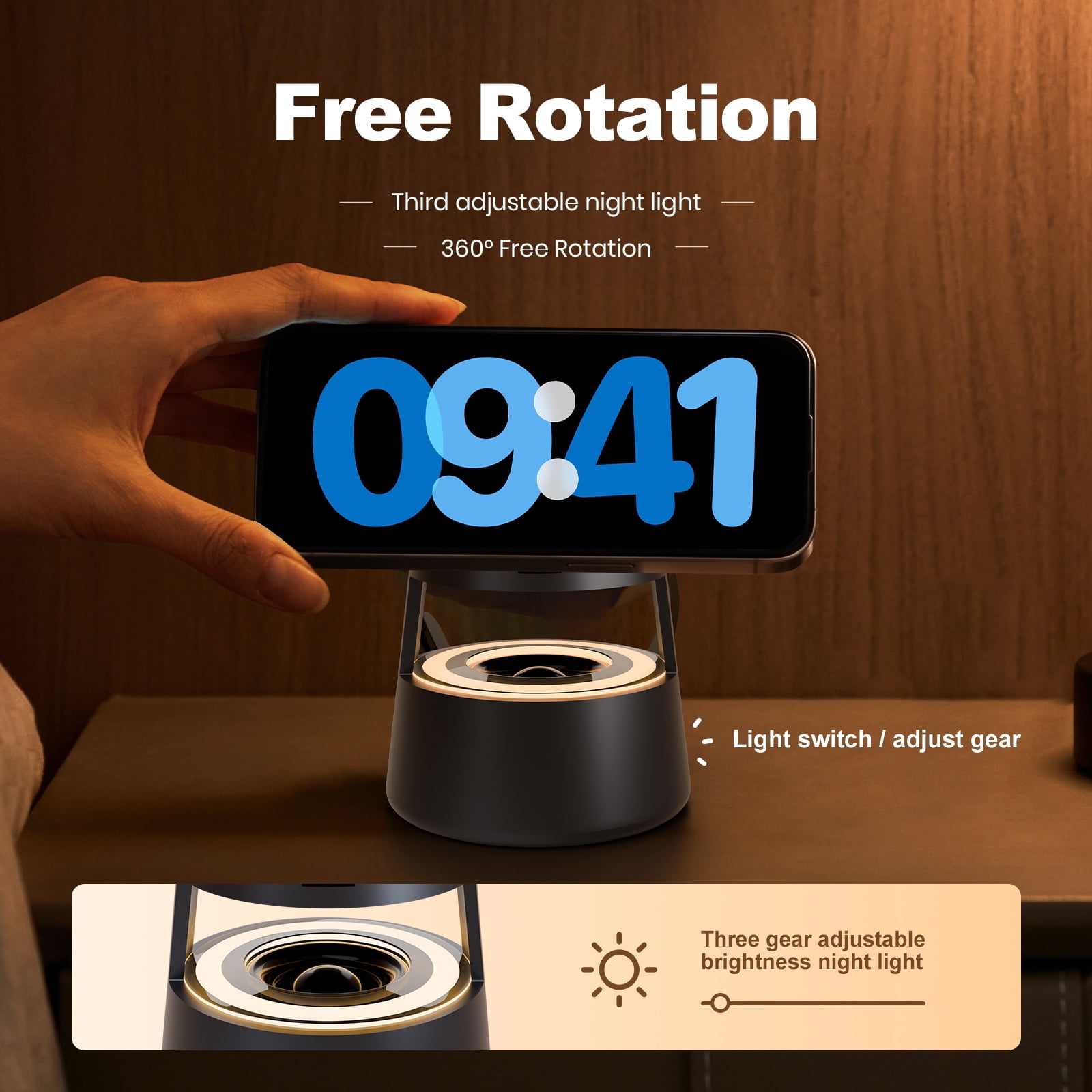 5 in 1 Wireless Magnetic Charging Station for iPhone 16 15 14 13 12 11 8 X XR SE, for AirPods, 18W Fast Charger for iWatch Series, Bluetooth Speaker Night with 3 Level Light