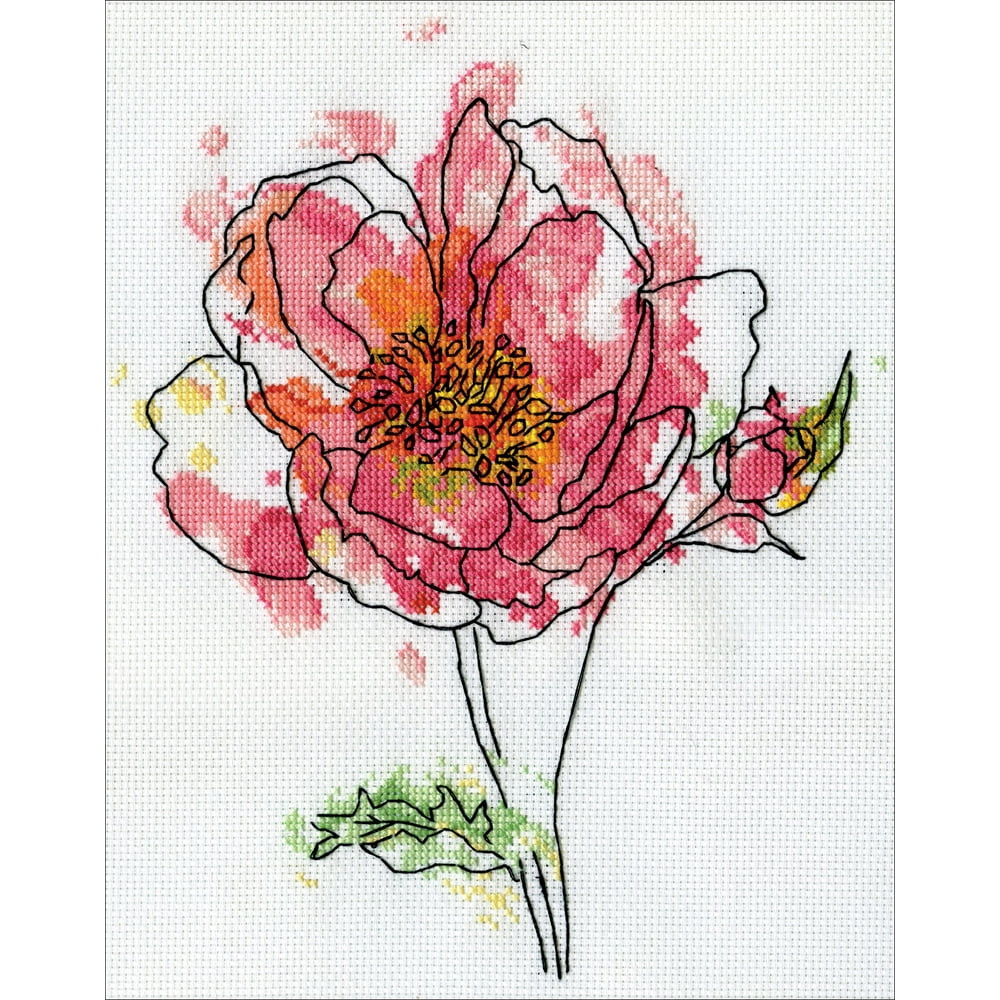 Pink Floral Counted Cross Stitch Kit8"X10" 14 Count