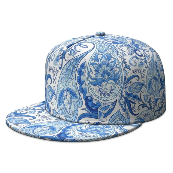 Classic Bohemian Flat Bill Hat - Vintage Floral Paisley Snapback Cap, Artistic Urban Design for Men and Women