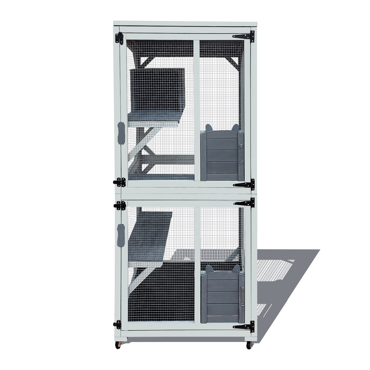 Aukfa 30.7" Wooden Catio Outdoor Pet Large Cat House with Waterproof Top for Mulitiple Cats Walk in Cat Cage,Gray