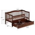thumbnail image 4 of Tcbosik Platform Bed with Fence and Storage Drawers for Littles, Wood Bed Frame for Bedroom, Easy Assembly, Brown, 4 of 9