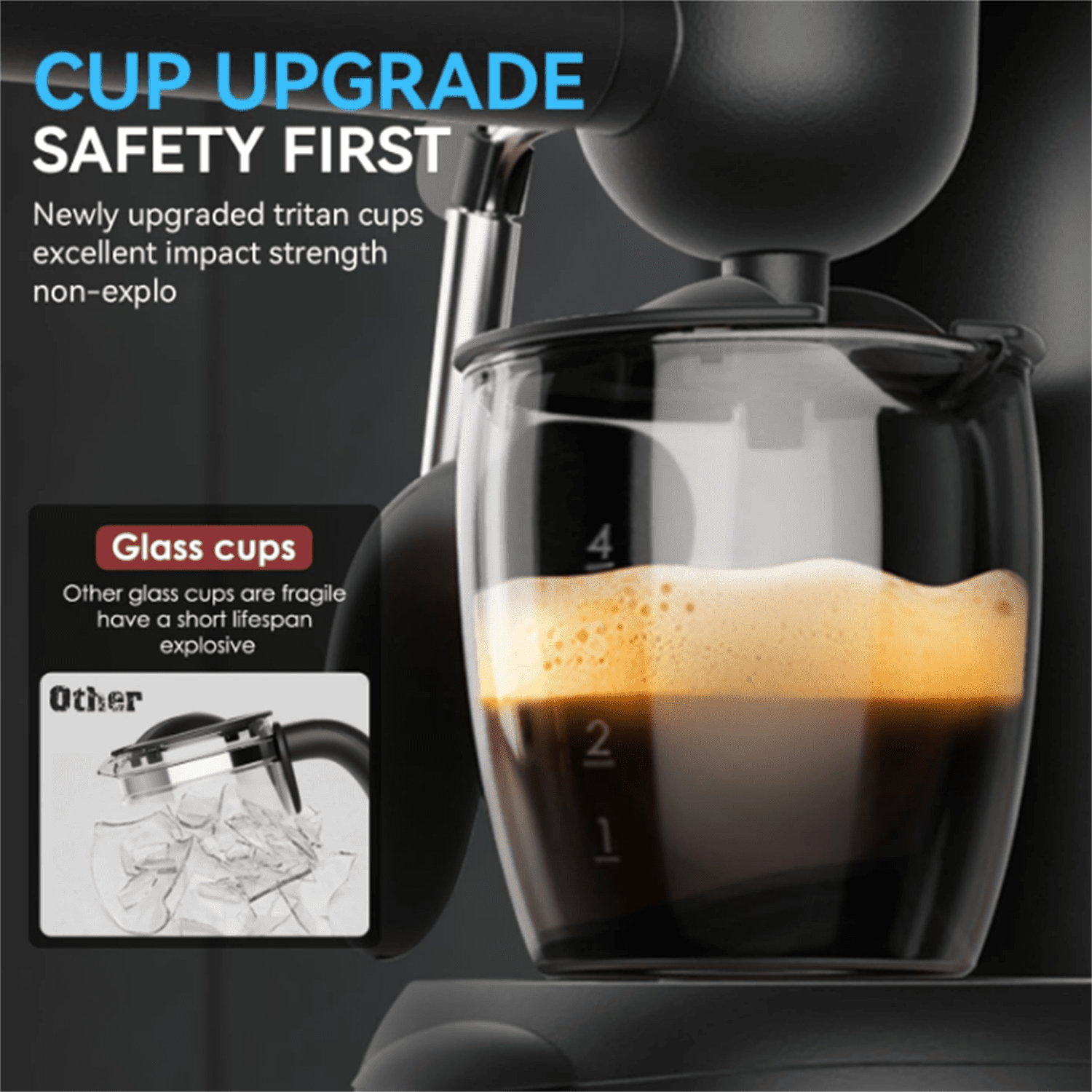 3.5 Bar Espresso & Cappuccino Machine with Steam Wand, Compact Design Coffee Maker for Latte, Safety Lock & Tritan Cups, 800w, Black