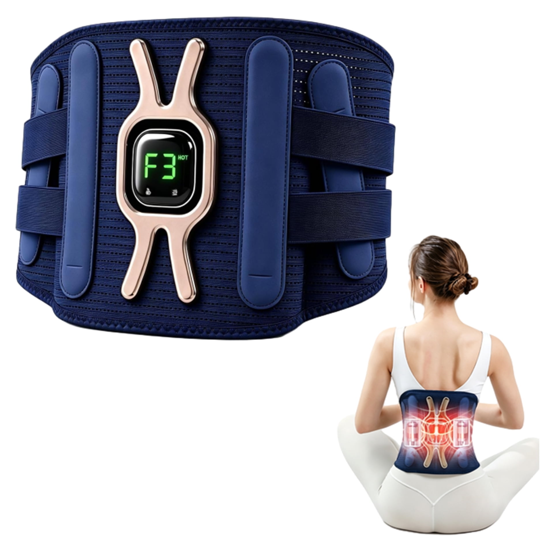 3 in 1 Back Massager with Infrared Heat and Vibration 2026 New, 15-Minute Home Relaxation Triple Method Lower Back Massager with Lumbar Arch Support with Adjustable Straps, Triple Fusion Massager