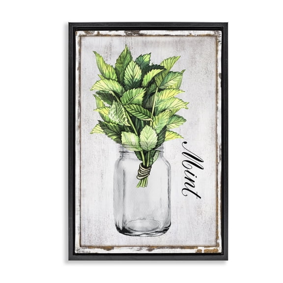 Stupell Industries Rustic Garden Mint Plants & Flowers Painting Black Floater Framed Canvas Art Print Wall Art, 17 x 25