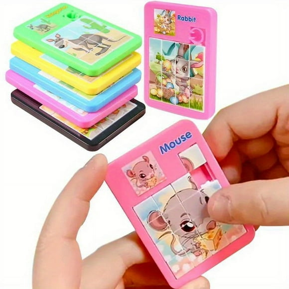 10pcs Cute Animals Cartoon Jigsaw Puzzle Toys Birthday Party Gifts Prizes Pinata Treasure Box Reward Pack (Random Colors) Easter Gift