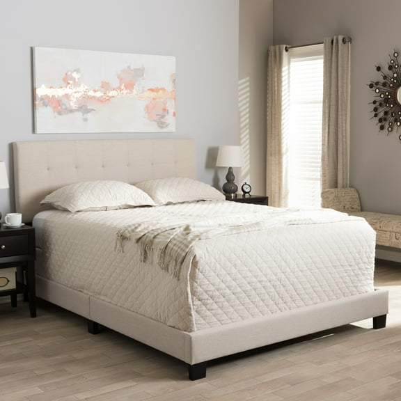 Baxton Studio Brookfield Beige Fabric Upholstered Queen Size Bed
