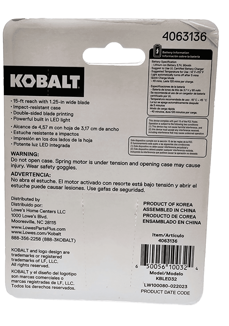Kobalt 25ft Wide Blade LED Tape Measure