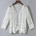 thumbnail image 4 of Luogg Women's Summer Long Sleeve Cardigan Hollow Out Crochet Knit Floral Cover Up Open Front Scalloped Mesh Beach Coat Knit Cardigan Women, 4 of 4