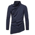 thumbnail image 3 of Camisas Negras Para Hombre Camisa informal de manga larga con solapa inclinada asimétrica de Color sólido informal a la moda para hombre (Navy, XXL), 3 of 4