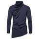 thumbnail image 3 of Camisas Negras Para Hombre Camisa informal de manga larga con solapa inclinada asimétrica de Color sólido informal a la moda para hombre (Navy, L), 3 of 4