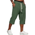 thumbnail image 2 of Lumtrix Men's Waffle Capri Pant Baggy Below Knee Summer Sweat Shorts Elastic Waist Athletic Casual Drawstring 3/4 Pants with Pockets Dark Green 2XL, 2 of 6