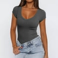 thumbnail image 4 of Kovlvoll Going out Tops for Women Crew Neck Short Sleeve Top Summer Ribbed Slim Fitting Solid Color Blouses, 4 of 7