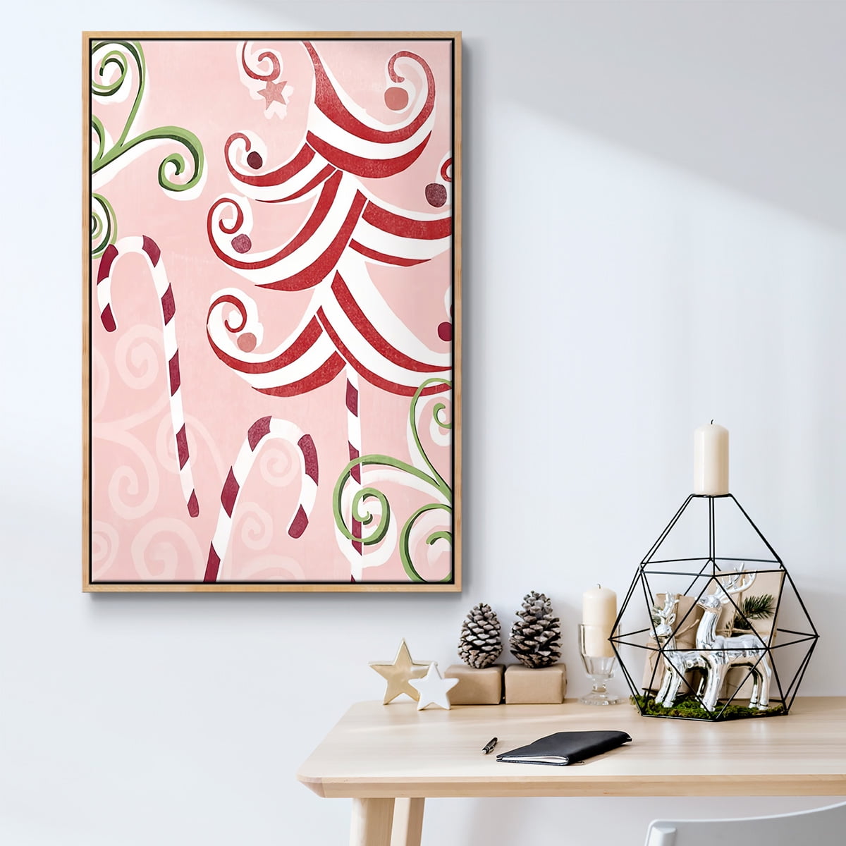 Candy Cane Holiday II - Framed Gallery Wrapped Holiday Canvas - 25 x 37 - Natural Wood Frame