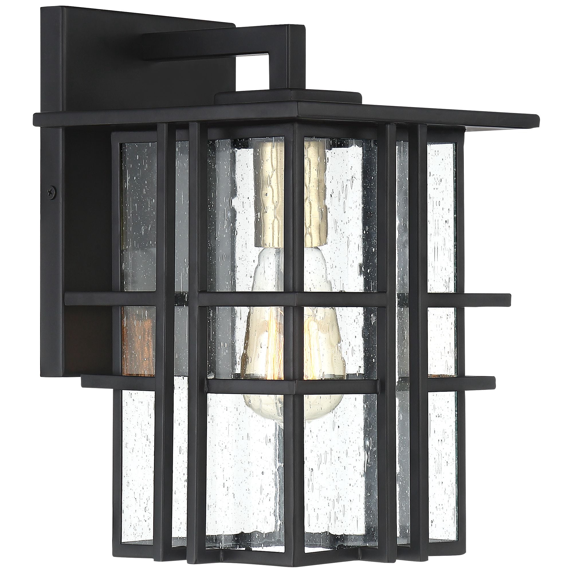 Possini Euro Design Arley Modern Industrial Outdoor Wall Light Fixtures Set of 2 Black 12" Seedy Glass for Post Exterior Barn Deck House