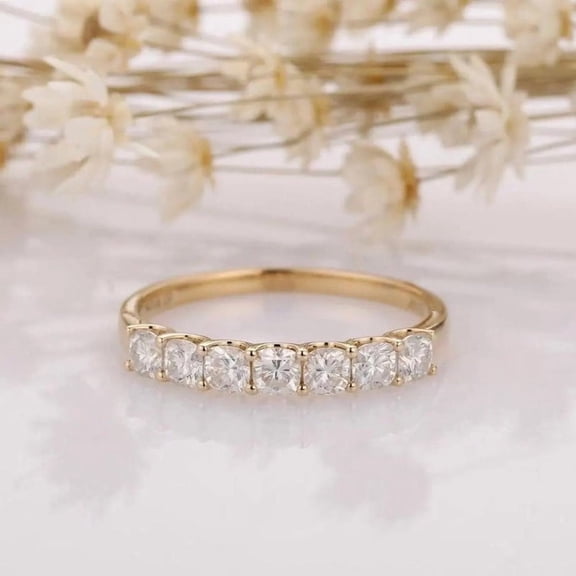 KANISHKAGEMS&JEWELS Antique Cushion Cut Moissanite Wedding Band Half Eternity Matching Band Dainty Fashion Ring Delicate Stacking Rings Anniversary Gift For Wife