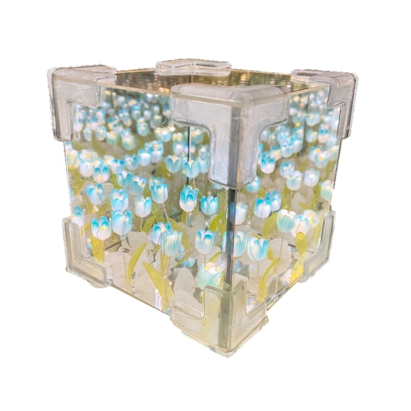 WNFJR DIY Tulip Cube Mirror Lamp, Flowers LED Decorative Lamp, 2 in 1 Mirror & Table Ornaments for Bedroom Livingroom Desktop Decor Birthday Gift