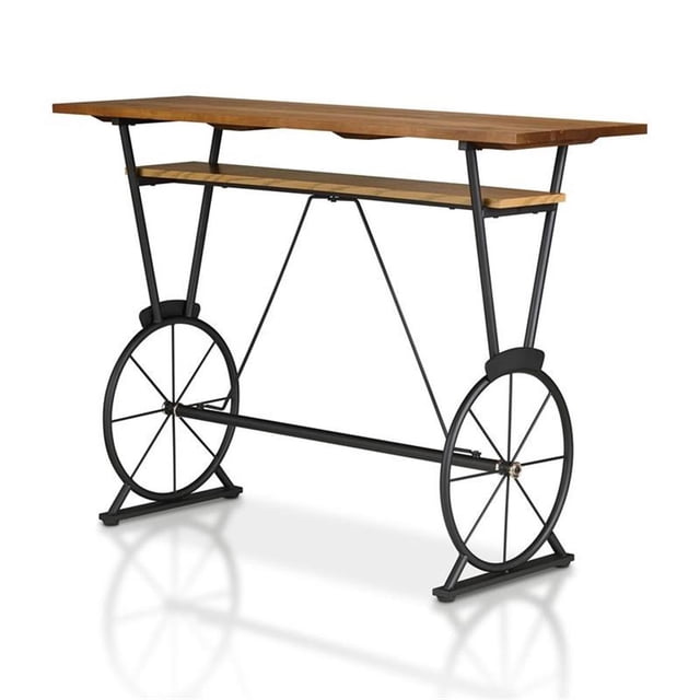 Bowery Hill 1-Shelf Rectangle Contemporary Metal Bar Table in Oak