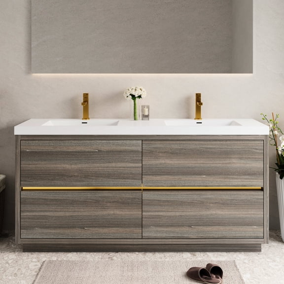 Ash Grey - High-quality Wood and Stone Resin - Bathroom - U-shaped Storage Space