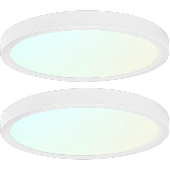 Luxrite 7 inch LED Flush Mount Ceiling Light 15W 3 Color Selectable 900 Lumens Dimmable LED Panel Light Damp Rated ETL Listed 2-Pack