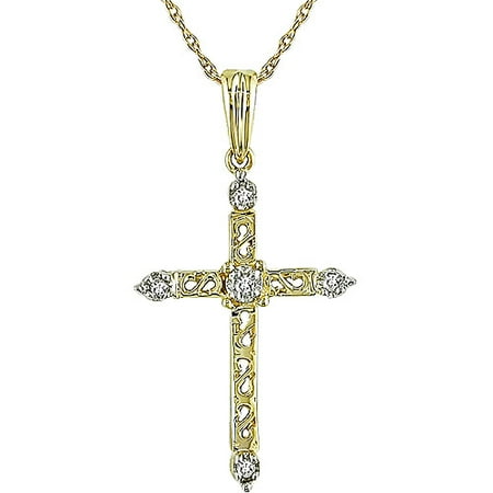 Miabella 10kt Yellow Gold .04ct TDW Diamond Cross Pendant