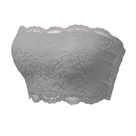 2DXuixsh Women Bandeau Bra Tube Crop Shapewear Tops Strapless Cute Sexy Crop Top Seamless Tube Top Lace Beauty Back Chest Wrapping Underwear Lingerie Grey Size M
